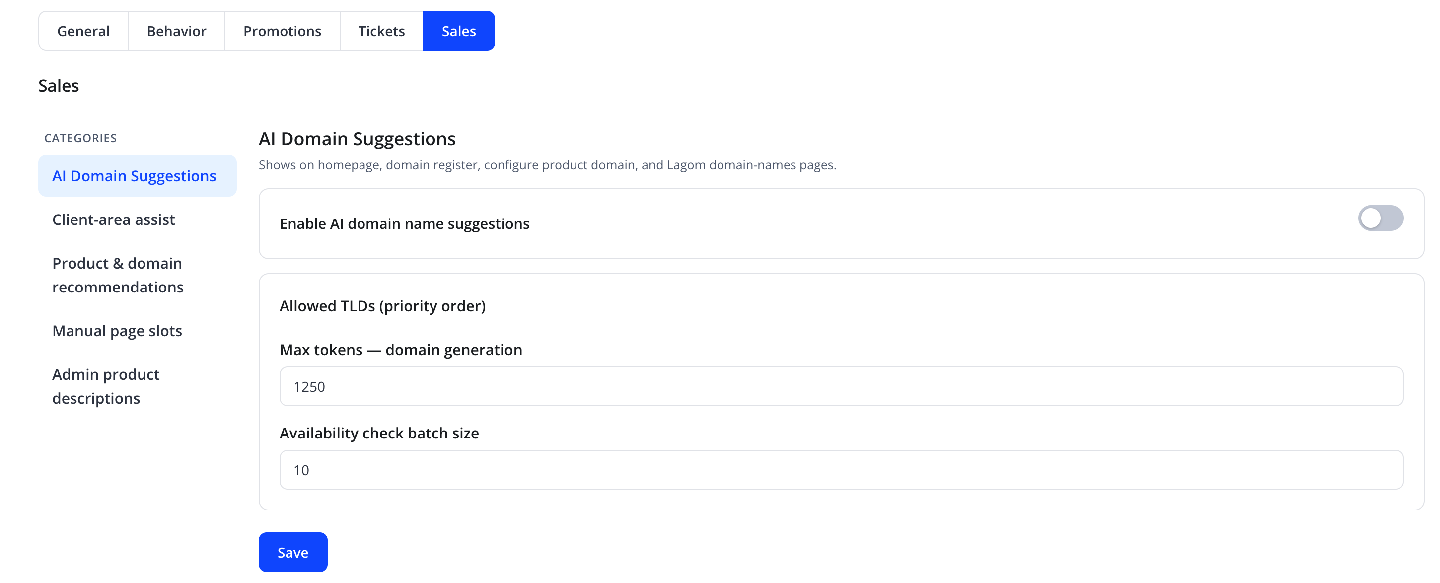 قسم AI Domain Suggestions