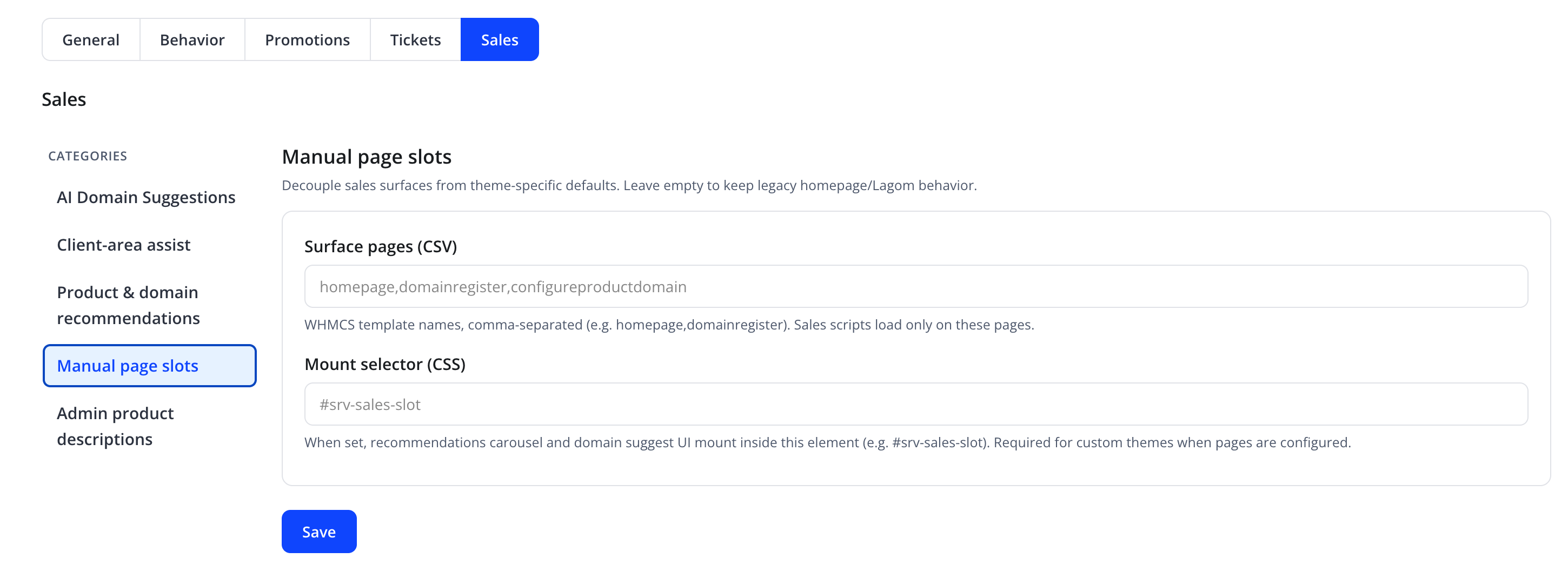 قسم Manual page slots