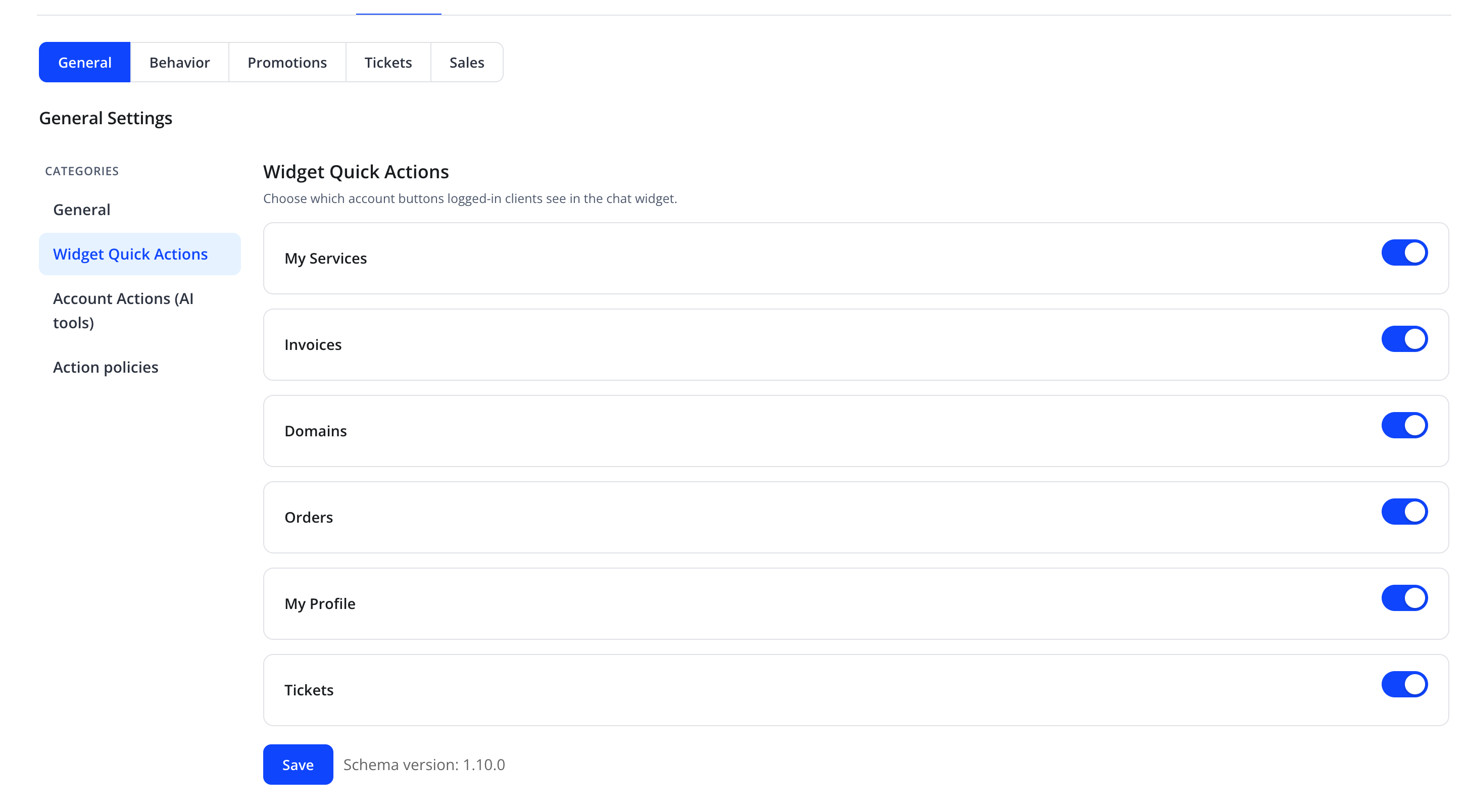 Widget Quick Actions category