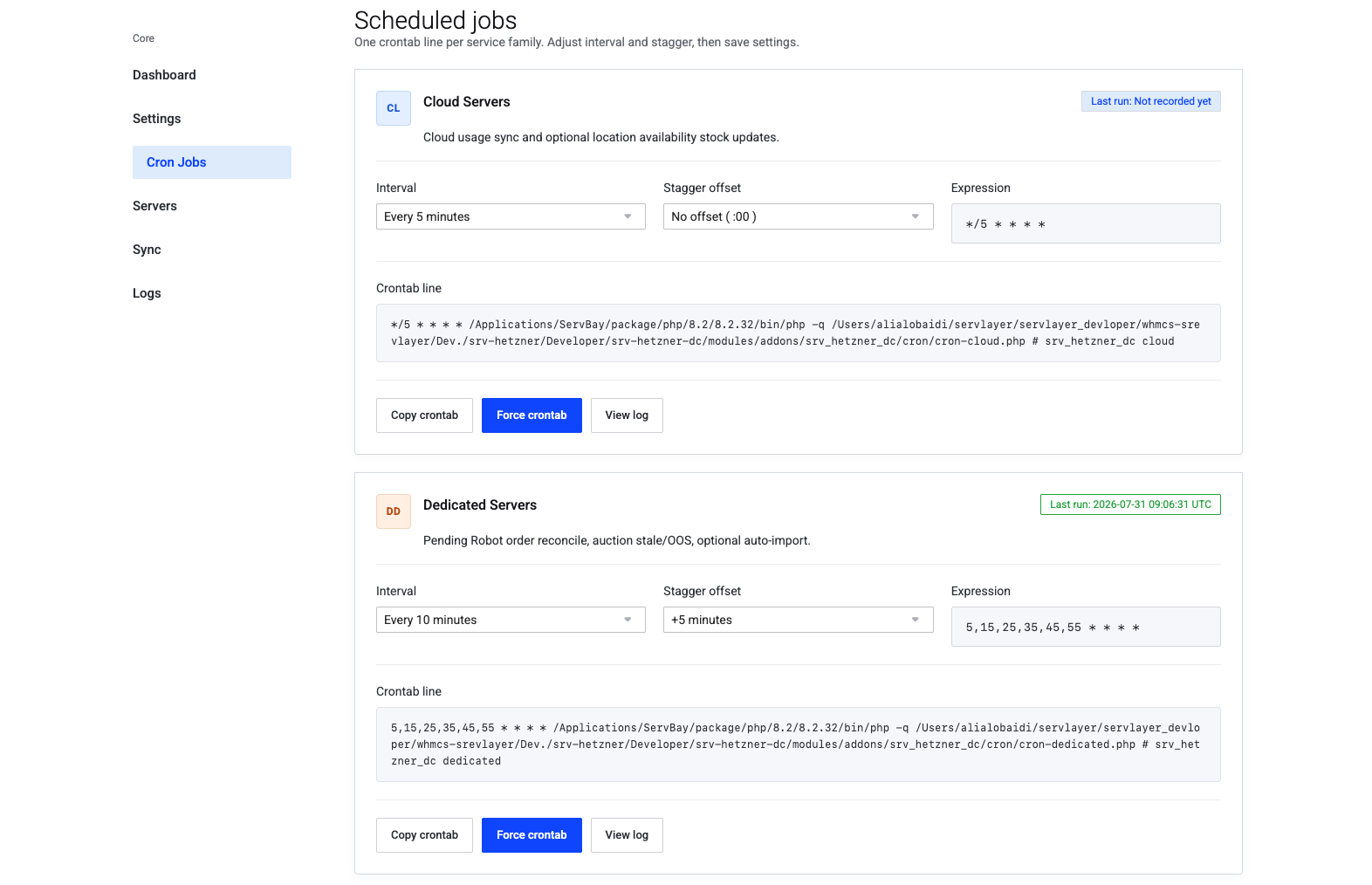 Cron Jobs — panel-friendly lines