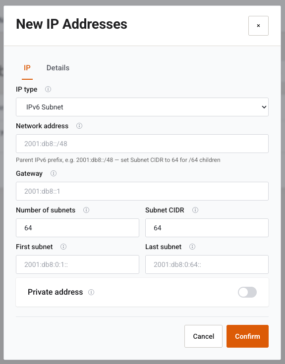 New IPv6 subnet